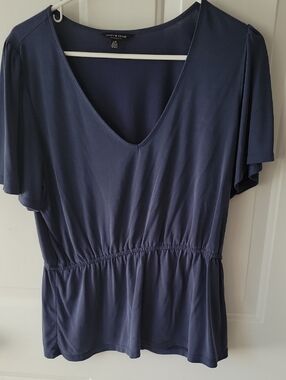 Lucky Brand Navy V-Neck Peplum Waist Blouse